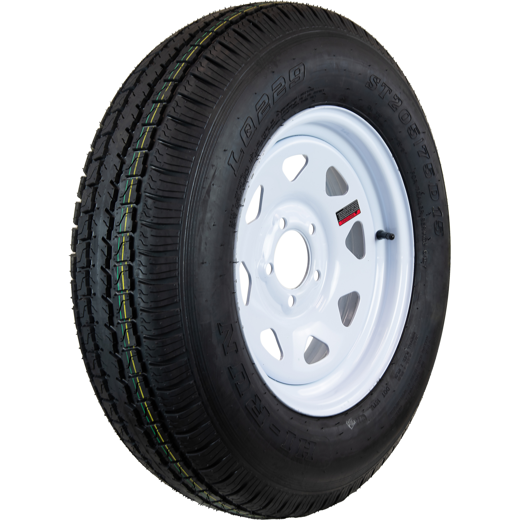 HI-RUN, Highway Trailer Tire Assembly, Bias-Ply, Spoked, Tire Size ST205/75D15 Load Range Rating C, Bolt Holes (qty.) 5 Model# ASB1004